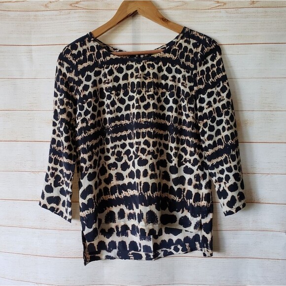 Maeve Anthropologie Linosa Silk Top/Blouse Women's Size X-Small Animal Print - Picture 3 of 9